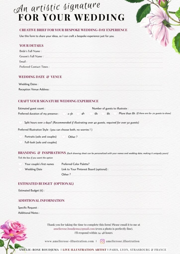 Live sketching template for Wedding illustrations